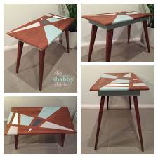 Furniture Amusing Retro Mid Century Modern Side Table Geometric Pattern Painted In Coffee Gumtree Retro Furniture Makeover Geometric Furniture Retro Side Table