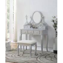 Safavieh home collection georgia stone and cherry mahogany petite vanity stool. Silver Makeup Vanities You Ll Love In 2021 Wayfair