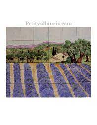 Mes photos imprimées sur carrelage. Fresque Murale Sur Carrelage En Faience Motif Artisanal Paysage Champs De Lavandes Et Bastide 50 X