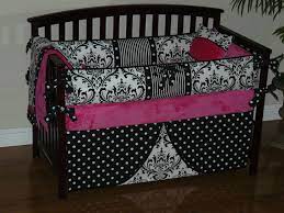 Custom Crib Baby Bedding 3pc Set Hot Pink Black And White Damask 288 00 Via Etsy Baby Crib Bedding Pink Crib Baby Bedding Sets