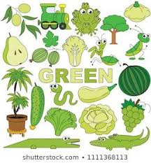 Green Objects Color Elements Set Collection Of Coloring Book Template The Group Of Outline Digital Elements Vector Illustration K Coloring Books Color Green