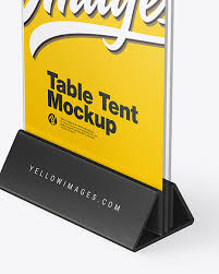 Layered psd easy smart object insertion license: Glass Table Tent Mockup In Indoor Advertising Mockups On Yellow Images Object Mockups