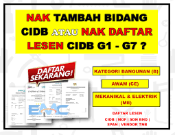 Senarai kod bidang pendaftaran kontraktor bekalan dan. Permohonan Lesen Kewangan Mof Nak Tambah Kod Bidang Cidb Atau Nak Daftar Cidb G1 G7 Kami Boleh Bantu Anda