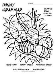 The color by code are a fun way to practice grammar. Grammar Bunny Noun Verb Adj Pronoun Adv Coloring Activity Parts Of Speech Activities Speech Activities Parts Of Speech