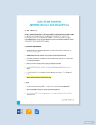 Free Master Of Business Administration Job Ad And Description Word Google Doc Apple Mac Pages In 2020 Job Description Template Job Description Jobs For Teachers