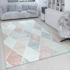 Kurzflor Teppich Rauten Design Pastellfarben Rosa Wohnzimmer Grau Wohnzimmer Grau Weiss Wohnzimmer Teppich