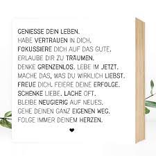 Wunderpixel Holzbild Geniesse Dein Leben 15x15x2cm Zum Hinstellen Aufhangen Echter Fotodruck Mit Spruch Auf Holz Schwarz Weisses Wand Bild Aufsteller Zuhause Dekoration Geschenk Idee Amazon De Handmade