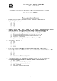 Prova Di Ammissione A Scienze Motorie Con Risposte 2013 2014 Unife Docsity