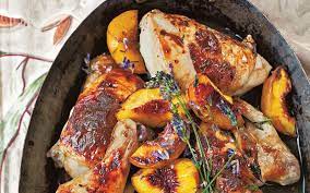 Roast Chicken With Peaches Honey And Lavender Recipe Lavender Recipes Honey Chicken Recipe Summer Roast Recipes