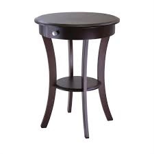 This accent table features a polished steel frame with mdf top and shelf. Winsome Sasha Round Accent End Table In Cappuccino Finish 40627