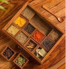 Spice Antic Box With 12 Containers Spoon In Wooden Spice Box Etsy In 2020 Carved Tray Spice Box Sheesham Wood