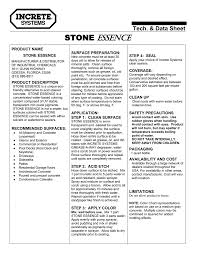 Stone Essence Concentrated Transparent Stain Technical Data