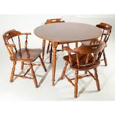 A gorgeous set of three stacking ottomans or stools by ethan allen usa, circa 1970s solid carved maple, with original red vinyl upholstery. Ethan Allen Heirloom Nutmeg Maple Dining Table Chairs Chairish