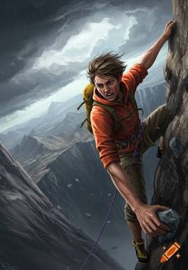 Kaelen scaling the vertical cliffs of San Cristobal to freedom, do AI tạo