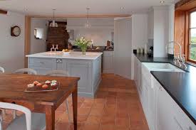 Quarry Tiles Blue Kitchen White Surface Works In A Period Kitchen Kitchen Flooring Kitchen Floor Tile English Country Kitchens