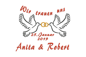 Stickdatei Wir Trauen Uns Hochzeit Maschinensticken Tauben Ringe Name Datum 13x18 Cm Personalisierung Arabic Calligraphy Calligraphy Art
