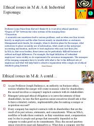 Ethical Issues in M & A & Industrial Espionage