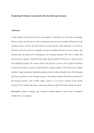 Discussion sections also require you to detail any new insights, think through areas for future research, highlight the work that still needs to be done to further your topic, and provide a clear conclusion to your research paper. Pdf Exploring Problems Associated With The Sharing Economy