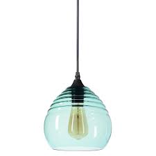 Casamotion Ripple 8 In W X 7 In H 1 Light Black Hand Blown Glass Pendant Light With Teal Glass Shade 111218132 The Home Depot