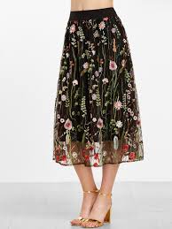 Shop Floral Embroidered Mesh Overlay Tea Length Skirt Online Shein Offers Floral Embroidered Mesh Overlay Tea Length Sk Tea Length Skirt Fashion Skirt Fashion