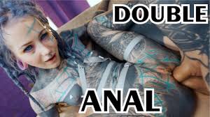 DOUBLE ANAL from tattoo girl ANUSKATZZ  DAP with swallow, gape, prolapse -  punk - goth