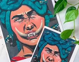 Gorgon Medusa With Tusks and Serpents Canvas Print