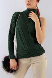 26 95 Tl Tek Omuz Bogazli Yesil Triko Kazak 19405b Modamizbir Triko Yesil Omuz