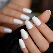 Most of the matte cute acrylic nails are painted white, and there is a distinctive nail with a bright geometric design. Coffin Fake Nails Matte White Frosted Press On Nails With Adhesive Tabs Medium Buy Online In Botswana At Botswana Desertcart Com Productid 133759948