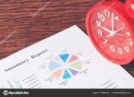 Red Clock On Chart On Wooden Background Business Background