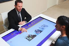 Multitouch Table With Touchscreen Software We Created For The Latest Bank Experience Contact Idesign Cafe Interactive Kiosk Digital Signage Digital Retail