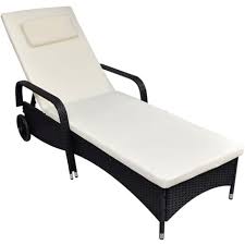 chaise longue avec coussin et roues resine tressee noir vidaxl pas cher a prix auchan