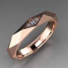 14k Rose Gold Faceted Wedding Diamond Ring Band Mens Gold Rings Diamond Rings Bands Men Diamond Ring