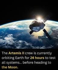 Amazing - The Artemis II crew is currently orbiting Earth for 24 hours to test all systems… before heading to the Moon 🌙 NASA doesn't just fly straight to the Moon. First,