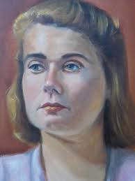 Vintage WOMAN Blond Hair, Powder PINK Sweater, Oil PORTRAIT Painting  ,c1980s , 16 X 20 In.