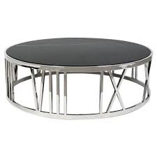 Eichholtz Roman Modern Classic Black Marble Top Round Round Coffee Table Stainless Steel Coffee Table Coffee Table Round Coffee Table