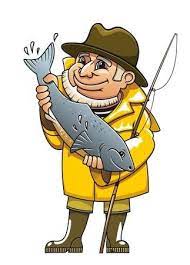 Smiling Fisherman In Cartoon Style Catching A Fish Cartoon Clip Art Cartoon Styles Cartoons Vector