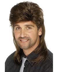 Could you see yourself in a throwback hairstyle? Brown Vokuhila Men Wig Carnival Wig Karneval Universe