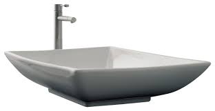 rectangular white ceramic vessel sink