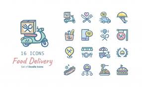 Food Delivery Doodle Icon Collection Food Delivery Food Delivery Logo Doodle Icon