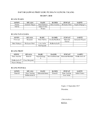 Administrasi guru piket,format jadwal piket guru,format buku piket guru smp,format buku piket guru sd. Doc Daftar Jadwal Piket Guru Pl Sma N 1 Gunung Talang Dara Azalina Academia Edu