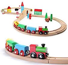 Amazon Com Sainsmart Jr Wooden Train Set For Toddler With Double Side Train Tracks Fits Brio Thomas Melissa And Dou In 2020 Wooden Train Set Wooden Train Toy Train