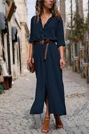 Enjoy perfectly polished style with our selection of dresses in misses sizes. Women Fashionable Loose Long Sleeved Maxi Dress Solid Color Stylishpo Stylishpop Dress Casual Maxi Dress With Sleeves Casual Dress Outfits Long Dress Casual