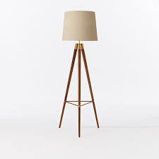 Vintage mid century modern white cream danish table lamp antique teak wood. Mid Century Wood Tripod Floor Lamp Walnut