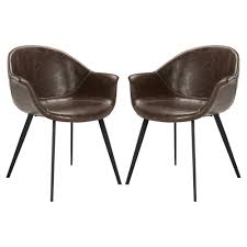 Dublin Midcentury Modern Leather Dining Tub Chair Dark Brown Black Safavieh Leather Tub Chairs Black Leather Dining Chairs Leather Dining Chairs