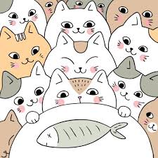 Cartoon Cute Doodle Cats And Fish In 2020 Cute Doodles Fish Vector Doodles