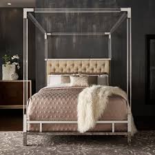 Dhp modern canopy metal bed, gray, king. Reid Acrylic And Chrome Canopy Bed With Tufted Headboard By Inspire Q Bold Overstock 19448217