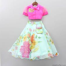 Choose from contactless same day delivery, drive up and more. Pre Order Hot Pink Knotted Top With Aqua Green Printed Lehenga Little Muffet