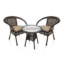 Градински комплект 3 части изкуствен ратан - маса и два стола с възглавници  ⋆ MASTERHAUS