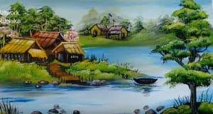 With simple shades, delicate contours and unique color contrasts, an artist can create works that look strikingly real and multidimensional. Village Scenery In Beautiful Landscape Painting