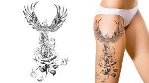 Phoenix Rising From A Rose Designed As A Leg Tattoo Custom Tattoo Design Pheonix Tattoo Sleeve Tattoos